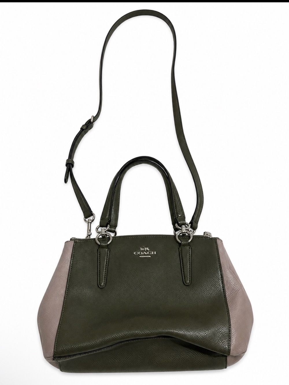 Coach Olive Green & Taupe Leather Crossbody with Removable Strap